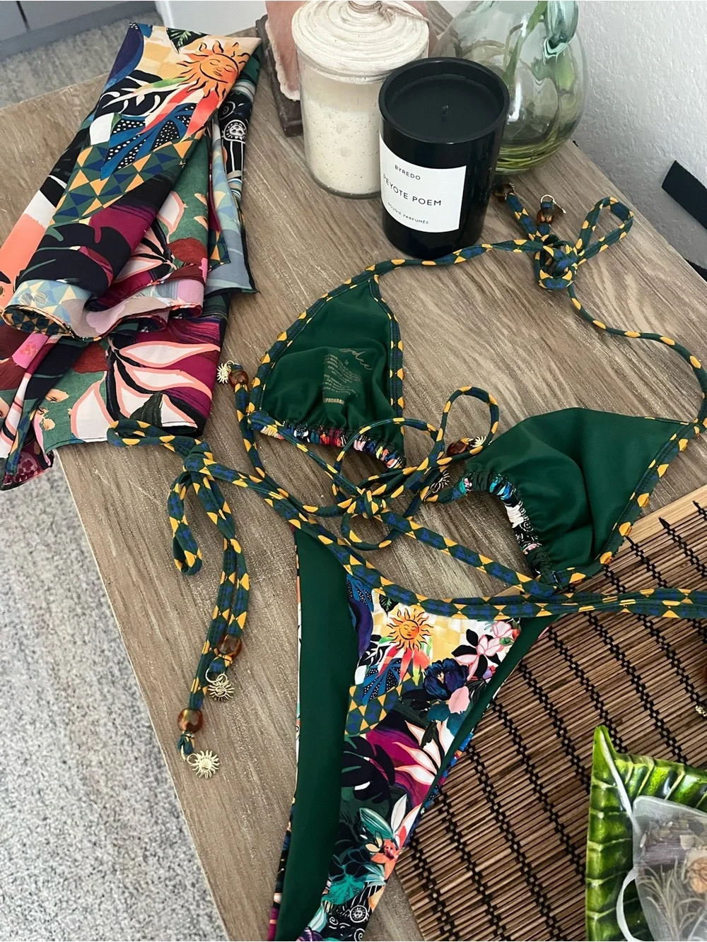 Bydee Tropicalia 3-piece Bikini + Sarong SET, medium, new without tags!